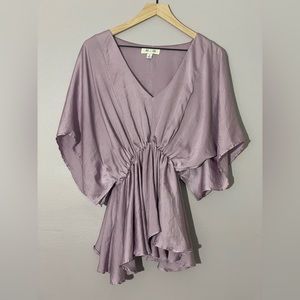 She + Sky Lavender Silk Flutter Sleeve Blouse- Size Small